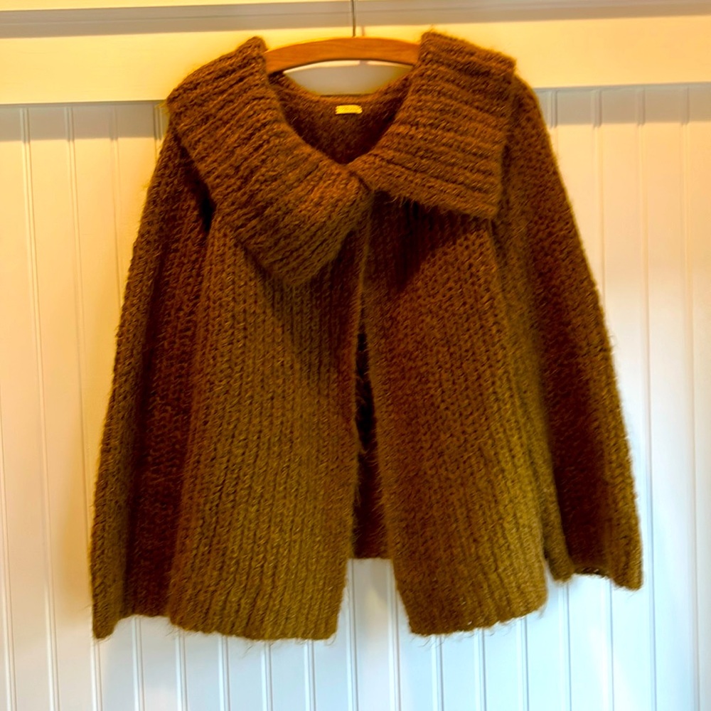 Matta Brand, 74% Alpaca Sweater One Button Cardigan, OS, Light Brown/Golden